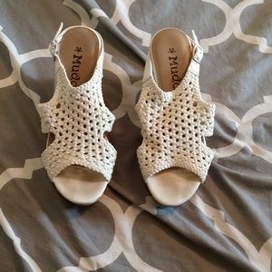 Mudd brand, sling back, Cork and white wedges